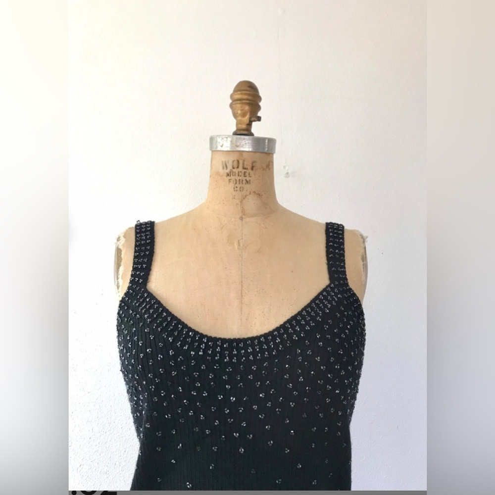 Vintage 60s Beaded Wool Blend tank top w matching cardigan - Picture 8 of 10